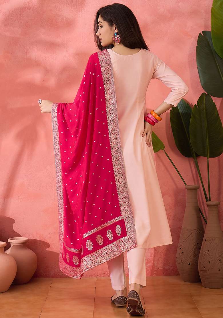 Light Pink Zari Embroidered Bitaliyan Kurta Set - Indya