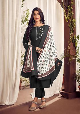 Black Hand Embroidered Cotton Kurta Set
