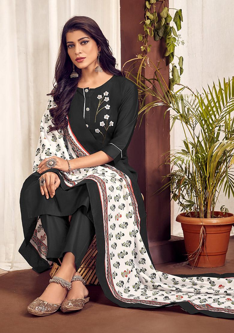Black Hand Embroidered Cotton Kurta Set