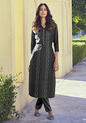 Black Embroidered Silk Kurta Set