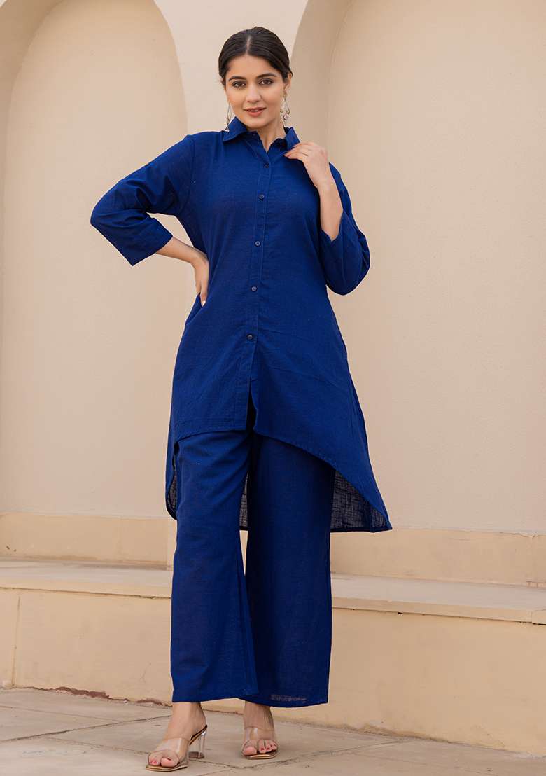 Blue Tie And Dye Cotton Kurta Set - Indya