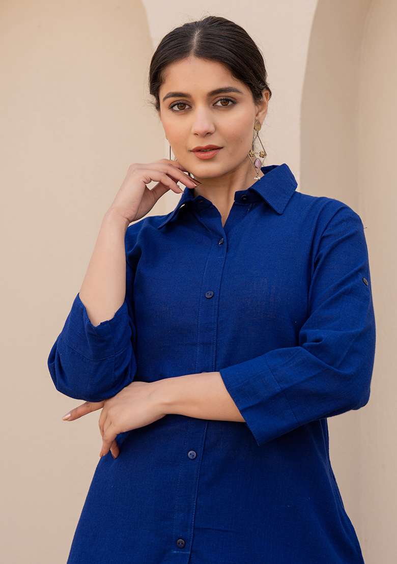 Blue Tie And Dye Cotton Kurta Set - Indya