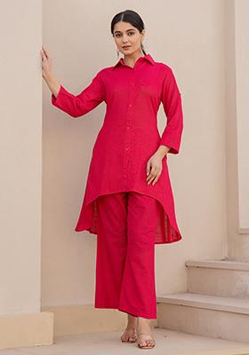 Pink Tie And Dye Cotton Kurta Set