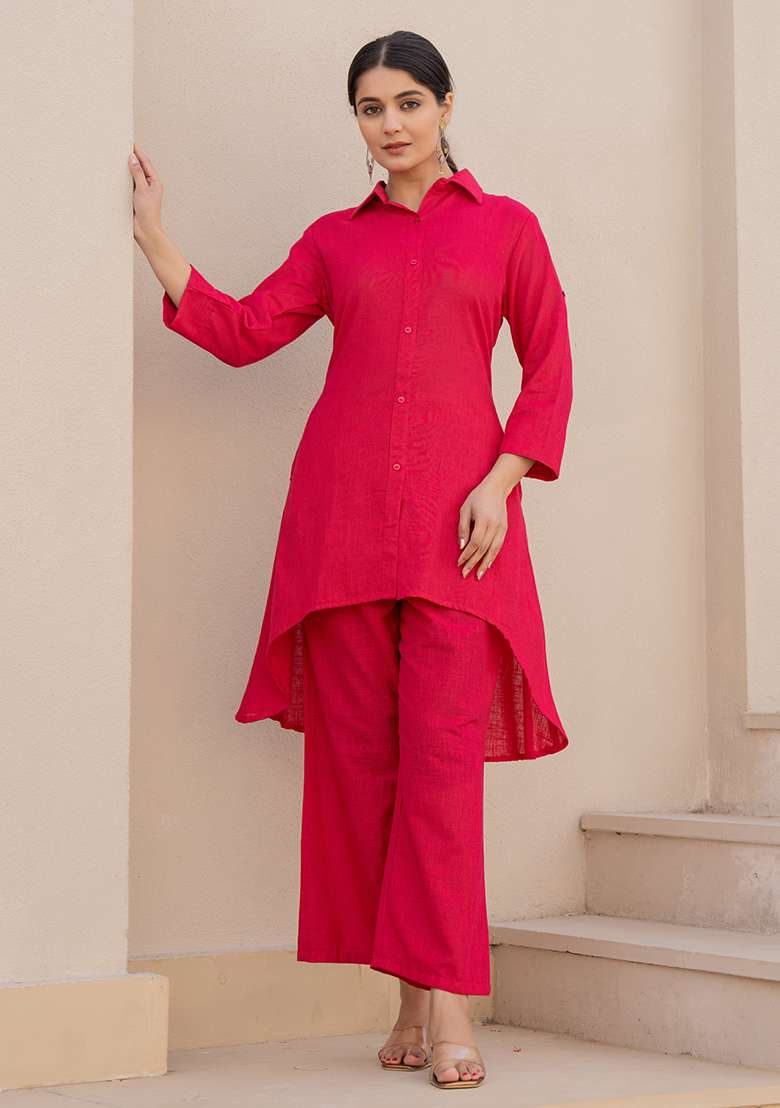 Pink Tie And Dye Cotton Kurta Set - Indya