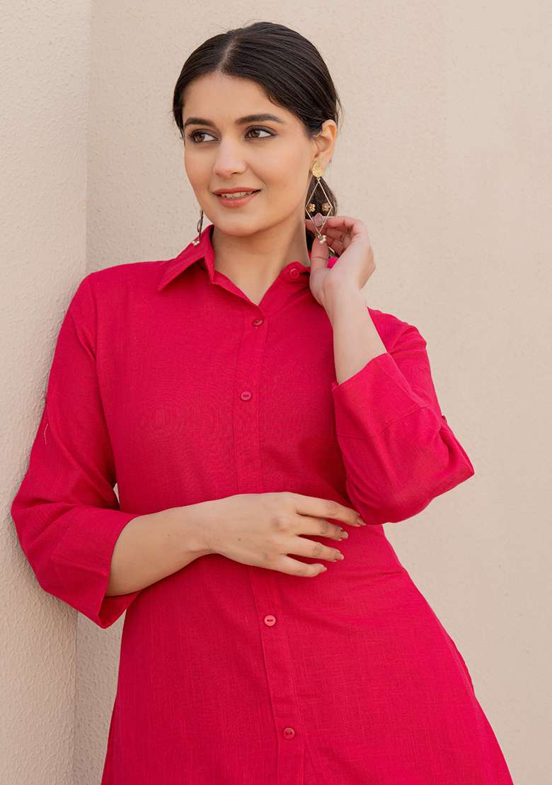Pink Tie And Dye Cotton Kurta Set - Indya