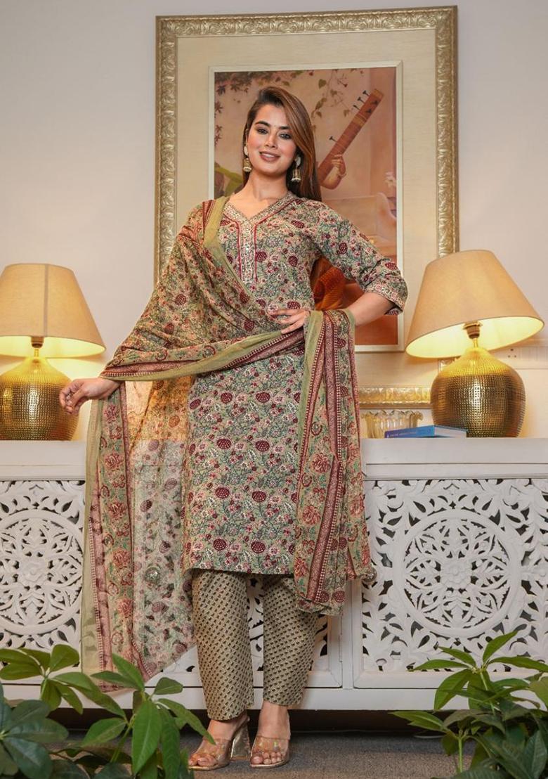 Multicolor Embroidered Cotton Kurta Set