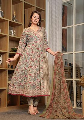 Multicolor Embroidered Cotton Kurta Set