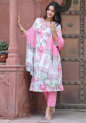 Pink Mirror Work Cotton Kurta Set