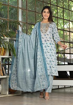 Multicolor Mirror Work Rayon Kurta Set