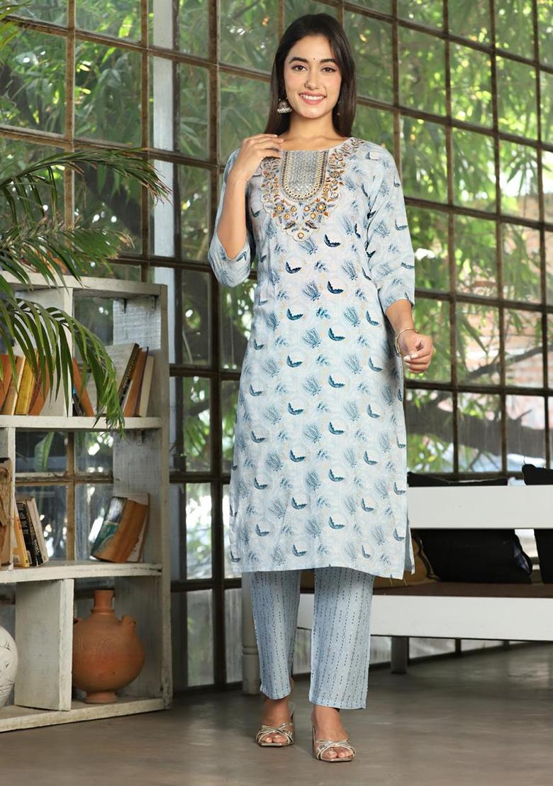 Multicolor Mirror Work Rayon Kurta Set