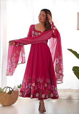 Pink Hand Embroidered Organza Kurta Set
