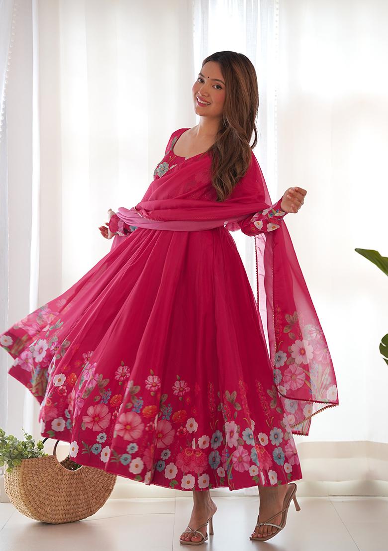 Pink Hand Embroidered Organza Kurta Set