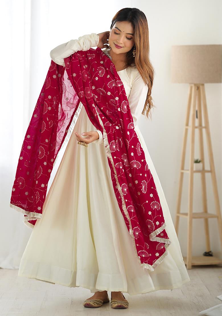 Red Embroidered Silk Kurta Set