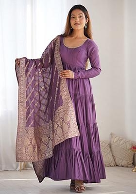 Purple Solid Chanderi Kurta Set