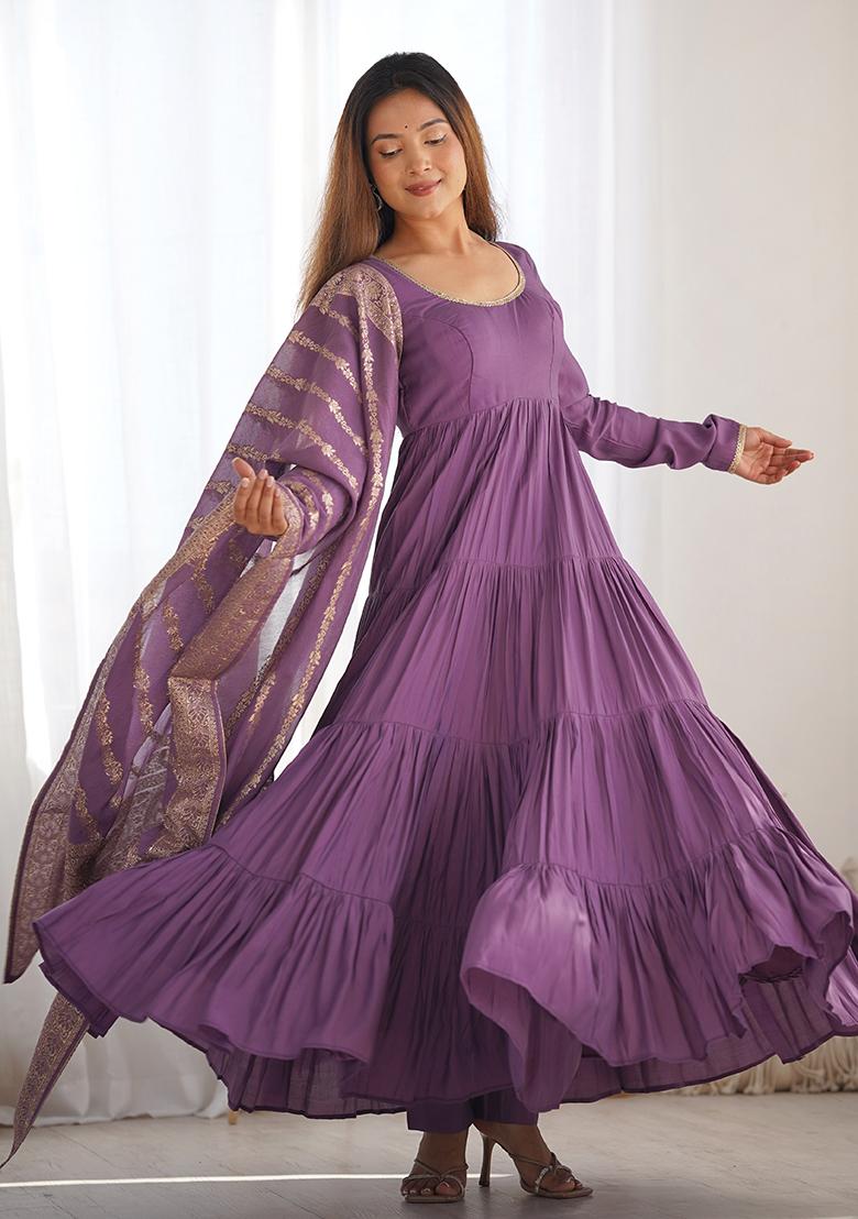 Purple Solid Chanderi Kurta Set