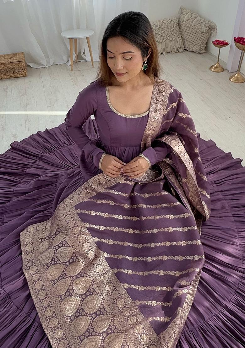Purple Solid Chanderi Kurta Set