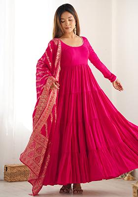 Pink Solid Chanderi Kurta Set