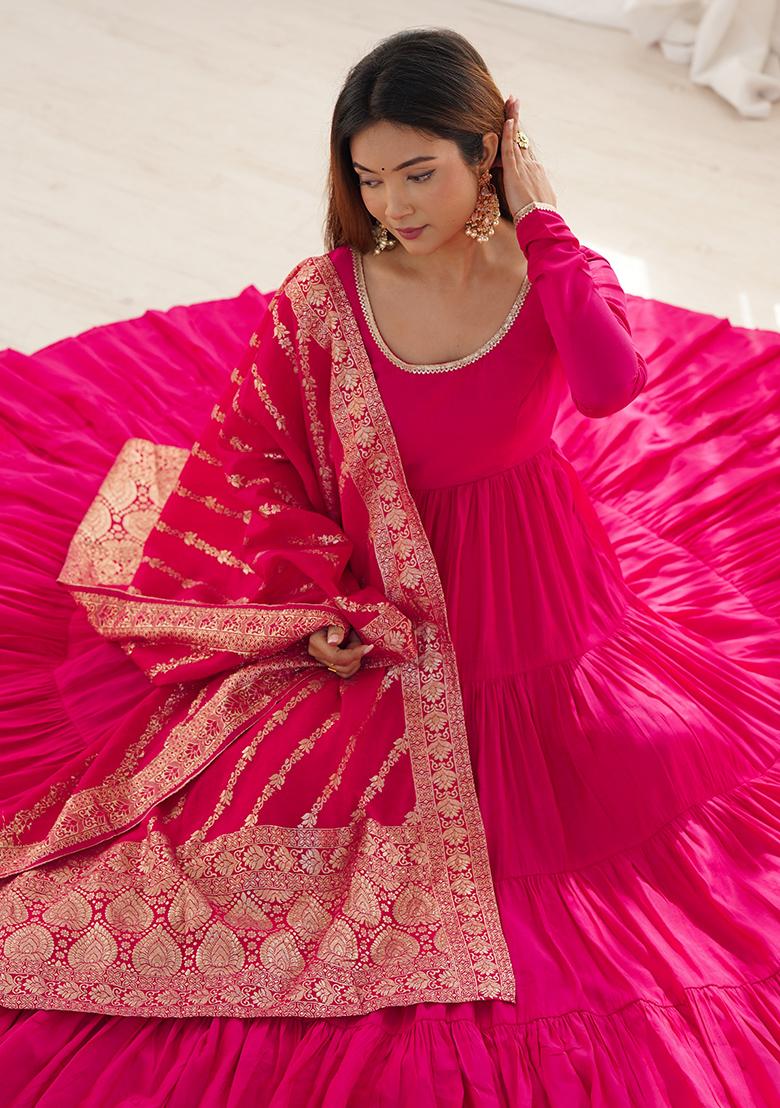 Pink Solid Chanderi Kurta Set