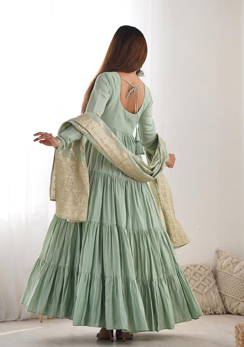 Pista Green Solid Chanderi Kurta Set