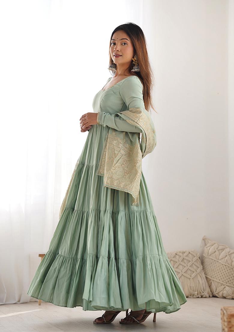 Pista Green Solid Chanderi Kurta Set