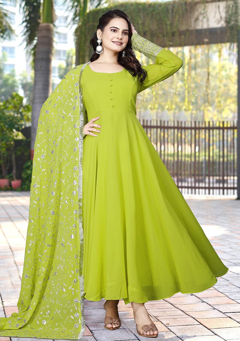 Light Green Embroidered Georgette Kurta Set