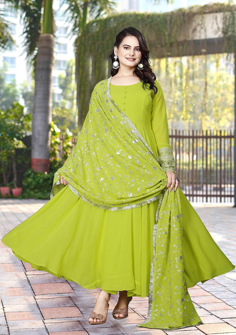 Light Green Embroidered Georgette Kurta Set
