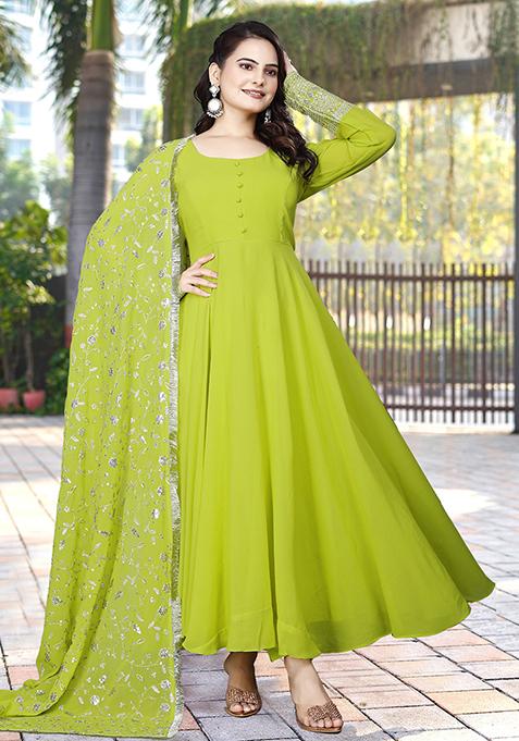 Light Green Embroidered Georgette Kurta Set