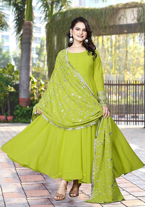 Light Green Embroidered Georgette Kurta Set