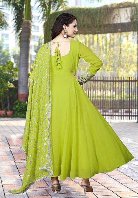 Light Green Embroidered Georgette Kurta Set