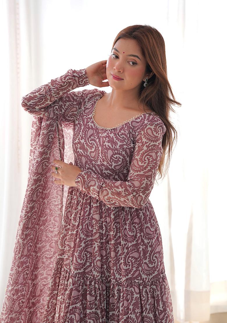 Light Purple Printed Georgette Kurta Set