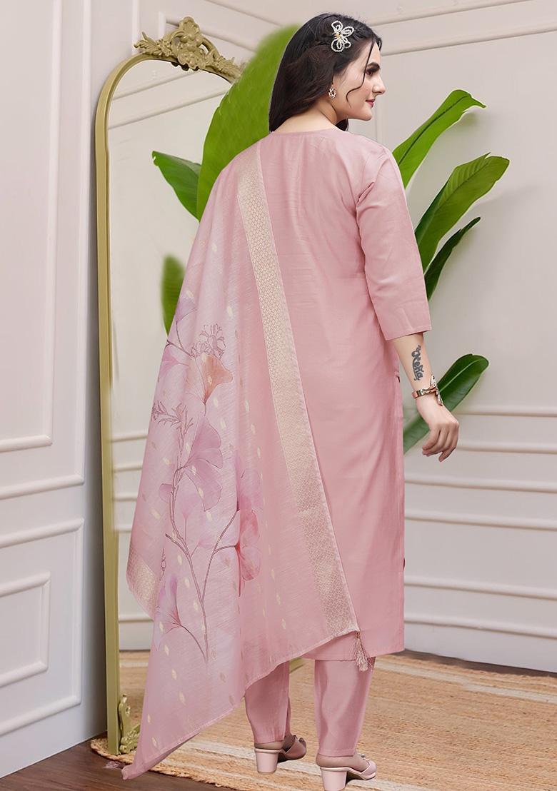 Peach Hand Embroidered Silk Kurta Set