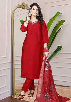 Pink Hand Embroidered Silk Kurta Set