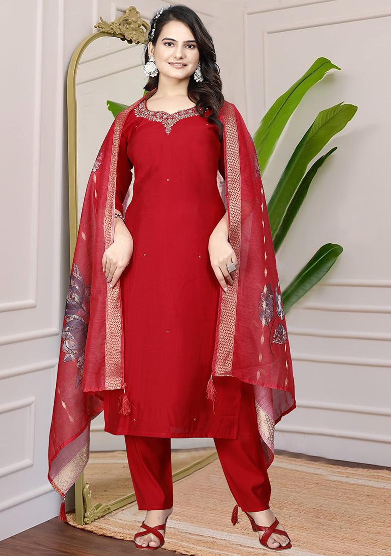 Pink Hand Embroidered Silk Kurta Set