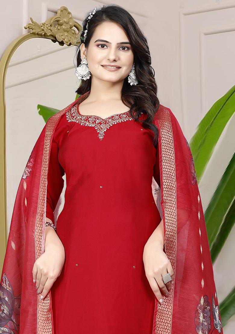 Pink Hand Embroidered Silk Kurta Set