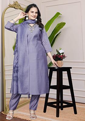 Lavender Hand Embroidered Silk Kurta Set