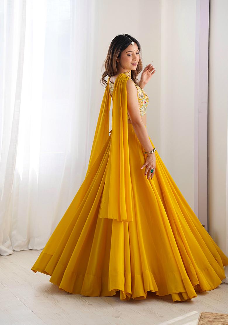 Yellow Solid Georgette Lehenga Set