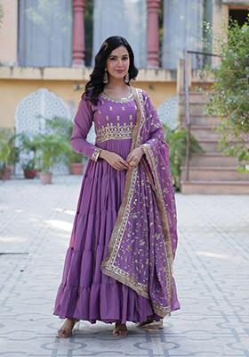 Onion Pink Sequin Embroidery Georgette Anarkali Suit Set