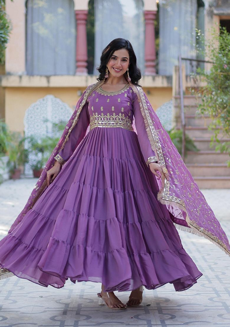 Onion Pink Sequin Embroidery Georgette Anarkali Suit Set