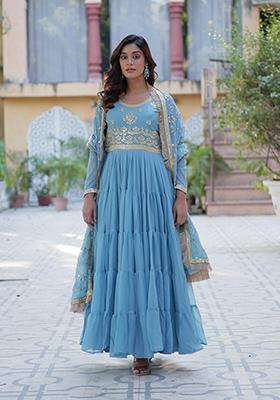 Skyblue Sequin Embroidery Georgette Anarkali Suit Set