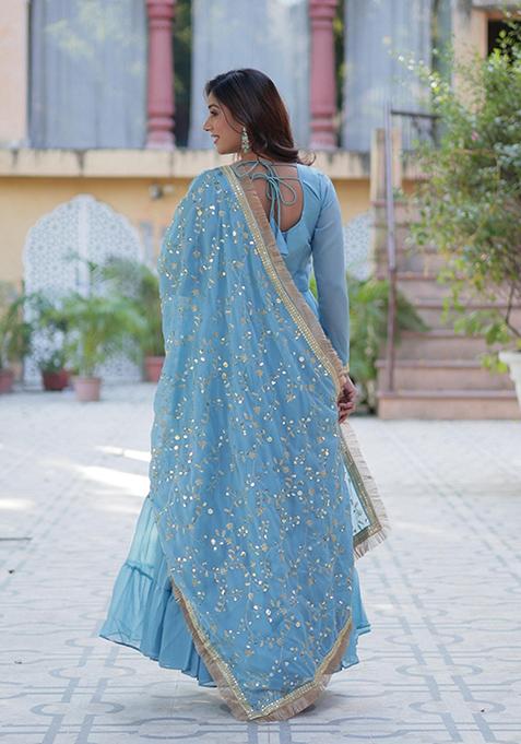 Skyblue Sequin Embroidery Georgette Anarkali Suit Set