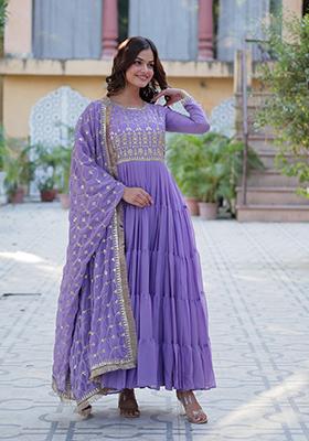 Lavender Sequin Embroidery Georgette Anarkali Suit Set