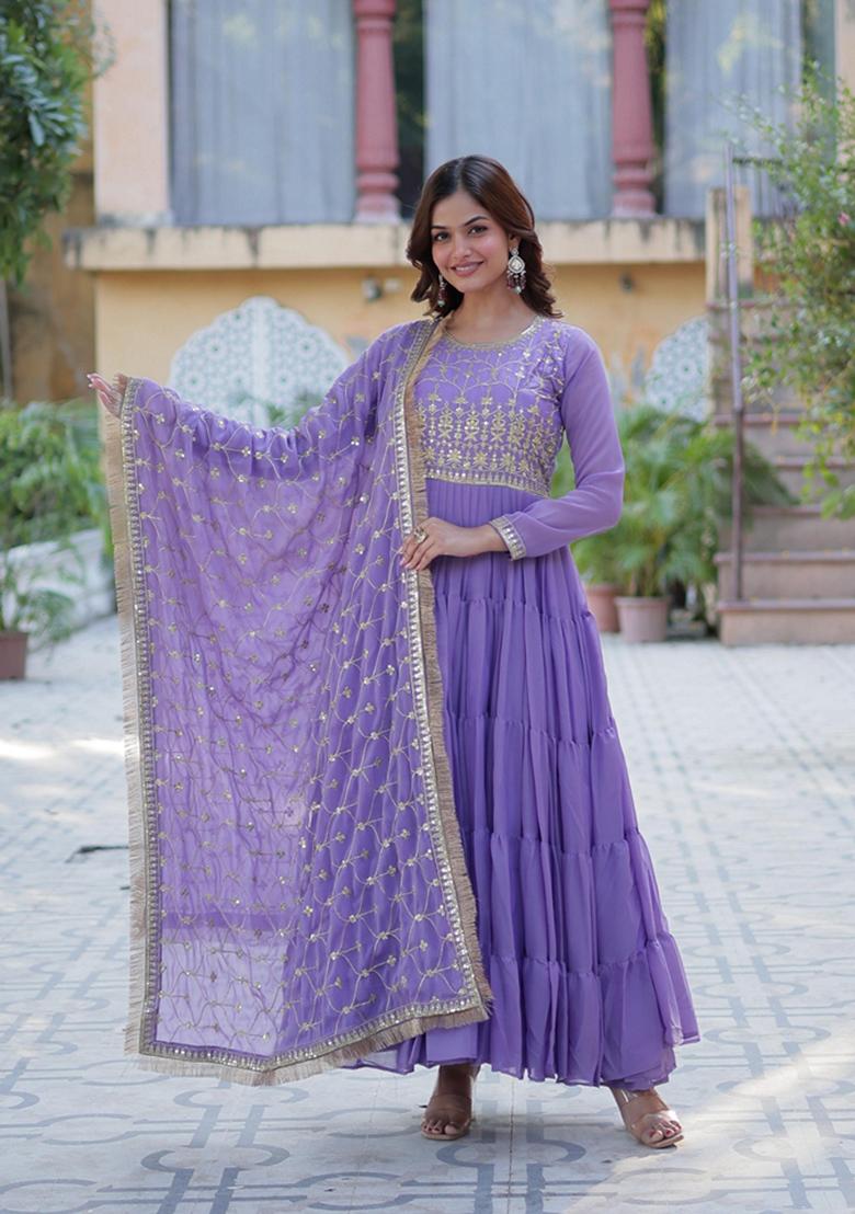 Lavender Sequin Embroidery Georgette Anarkali Suit Set