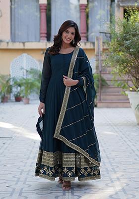 Rama Green Sequin Embroidery Georgette Anarkali Suit Set