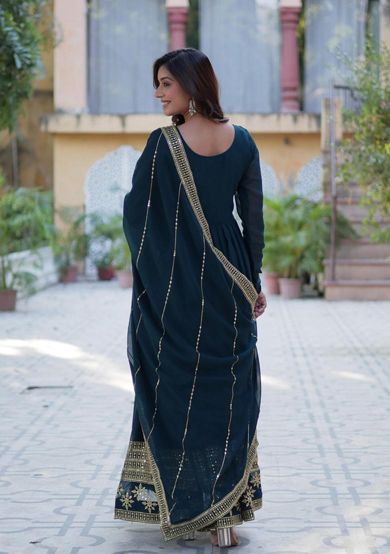 Rama Green Sequin Embroidery Georgette Anarkali Suit Set