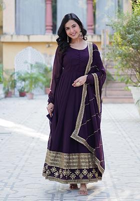 Wine Sequin Embroidery Georgette Anarkali Suit Set