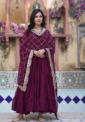 Wine Sequin Embroidery Georgette Anarkali Suit Set