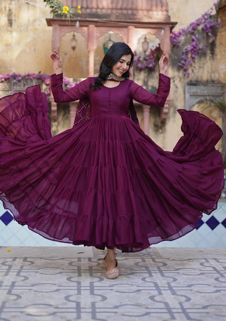 Wine Sequin Embroidery Georgette Anarkali Suit Set