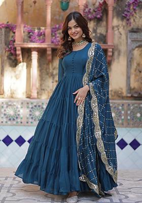 Rama Green Sequin Embroidery Georgette Anarkali Suit Set