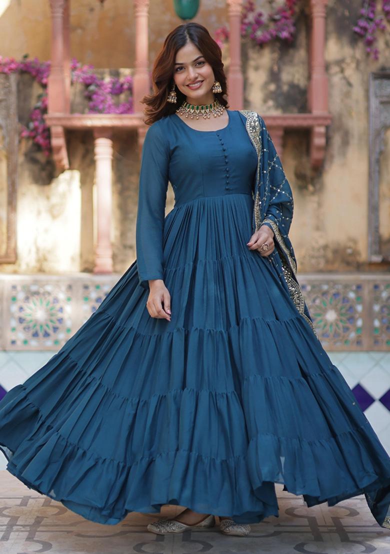 Rama Green Sequin Embroidery Georgette Anarkali Suit Set