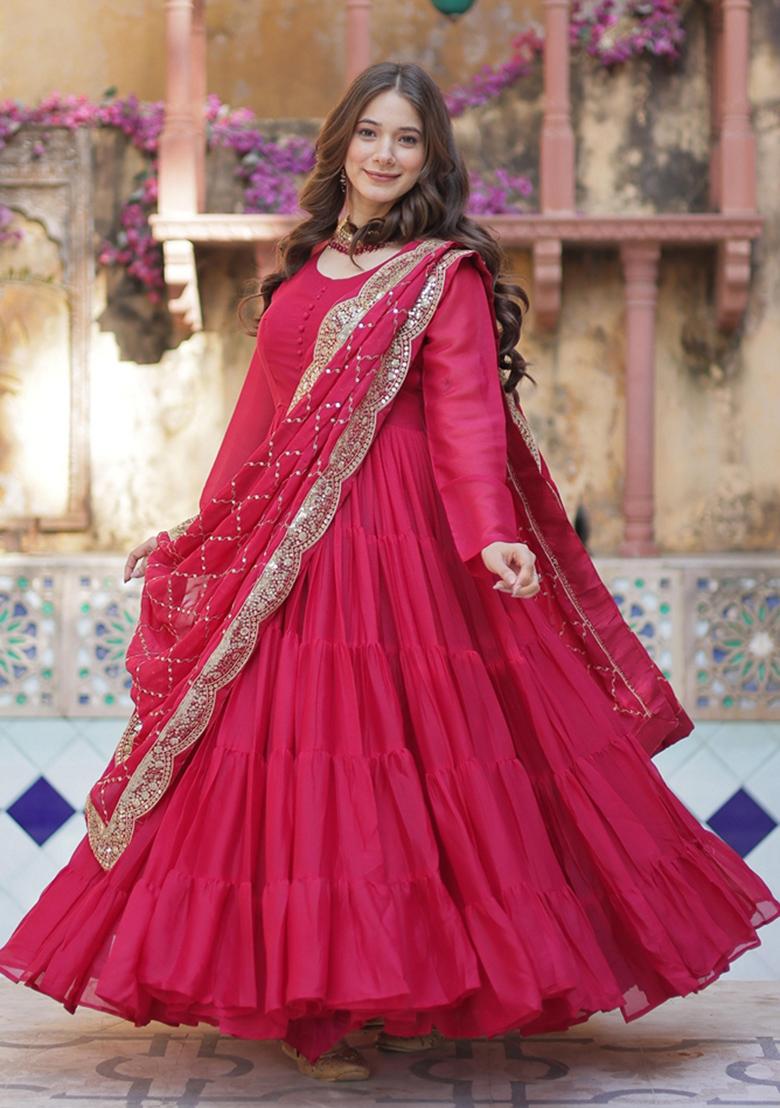 Pink Sequin Embroidery Georgette Anarkali Suit Set